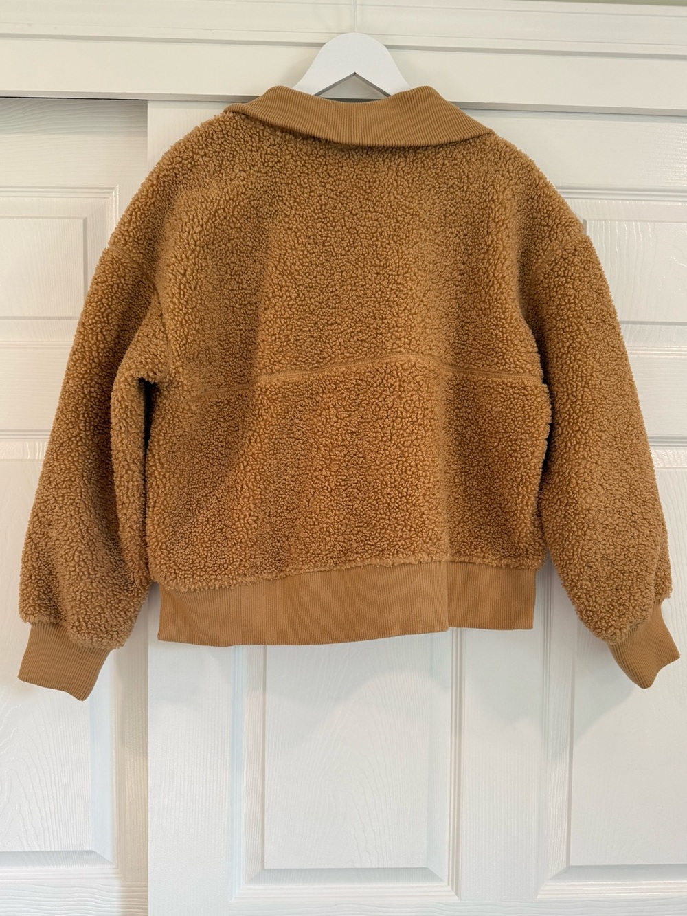 JoyLab Sherpa 1/4 Zip Teddy Camel Tan and Gold Zipper Jacket with Kangaroo Pouch - Picture 3 of 4